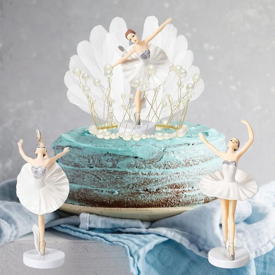 E-Ambar Set van 5 taartdecoraties voor verjaardagstaart met ballerina en regenboog