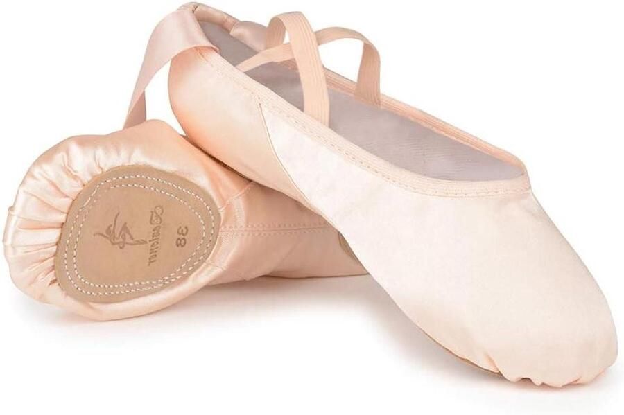 E-Ambar Satijnen Dansschoenen met Halfkant en Roze Strik Voor Kinderen en Volwassenen