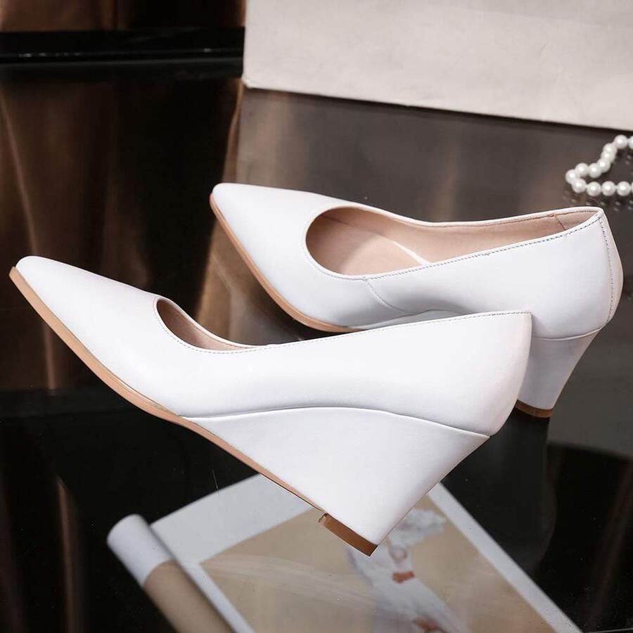 Echt Leder Puntige Teen Sleehak Pumps Kantoor Werk Court Schoenen