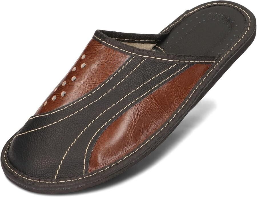 Heren Slippers van Echt Leer Comfortabele Instapslippers met Antislipzool