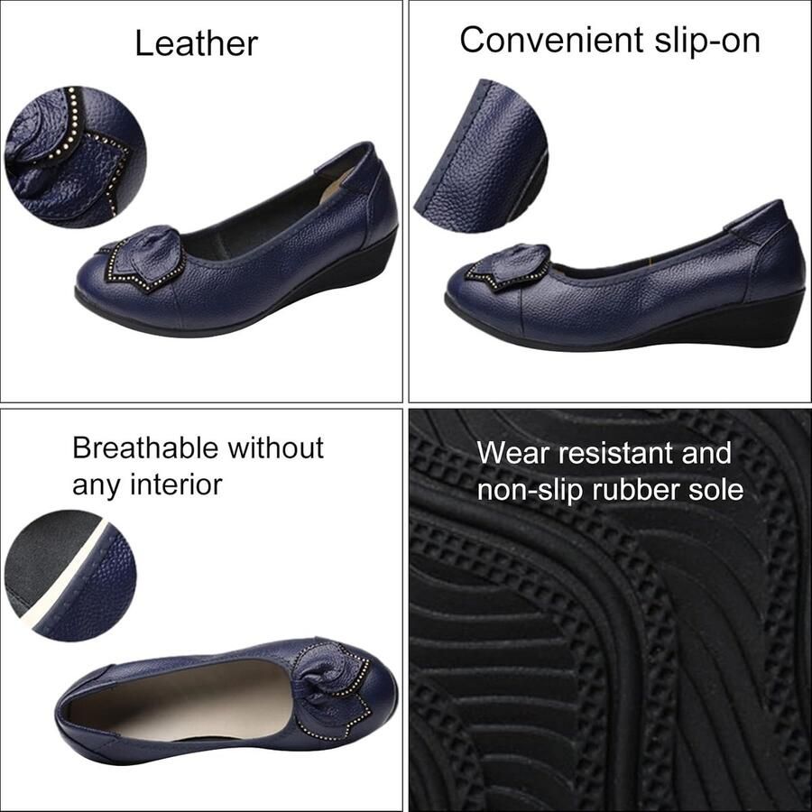 Echt Leer Comfort Schoenen Zachte Zool Ballerina s Lage Sleehak Slippers