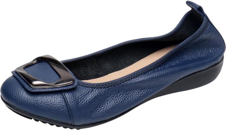 Echt Leer Comfort Schoenen Zachte Zool Ballerina s Lage Sleehak Slippers