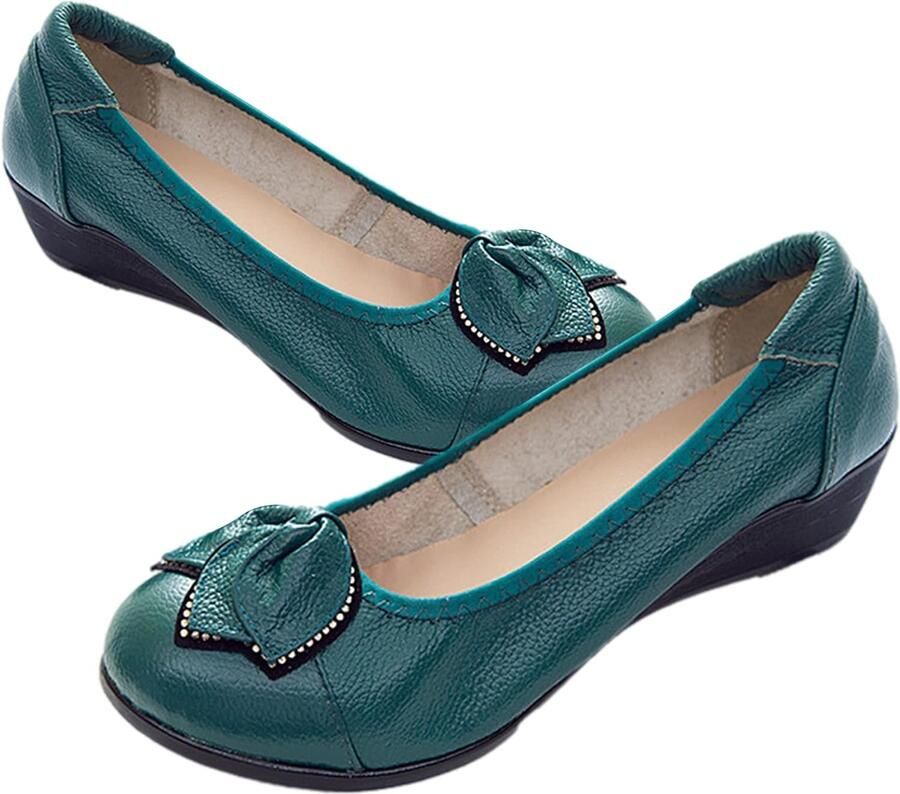 Echt Leer Comfort Schoenen Zachte Zool Ballerina s Lage Sleehak Slippers
