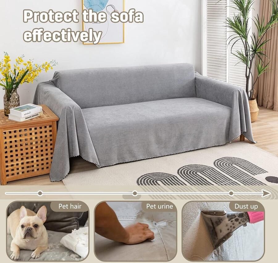 Stretch Sofa Cover Effen kleur Waterdichte Sofa Handdoek Vier seizoenen Universele Home Decor Zachte Sofa Slipcovers Antislip Wasbaar voor Woonkamer Slaapkamer 180 * Grijs