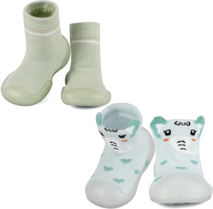 Eerste Babyschoentjes voor en Antislip Sokschoenen Groen