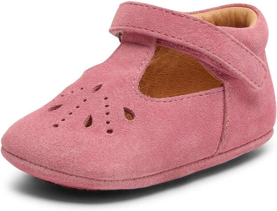 Eerste loopschoenen meisjes met T-band en klittenband roze leer
