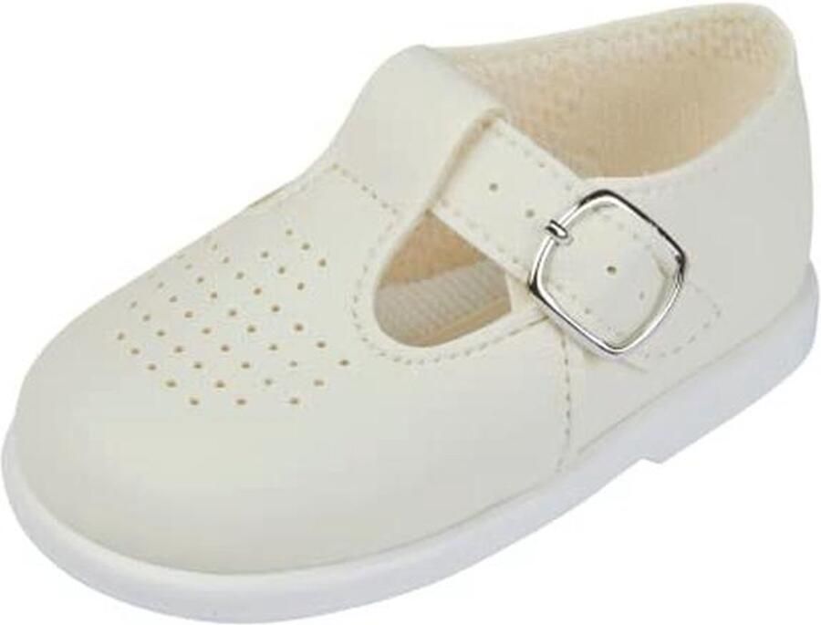 Eerste Walker Baby Schoenen met T Bar en Punch Detail in Zacht Kunstleer