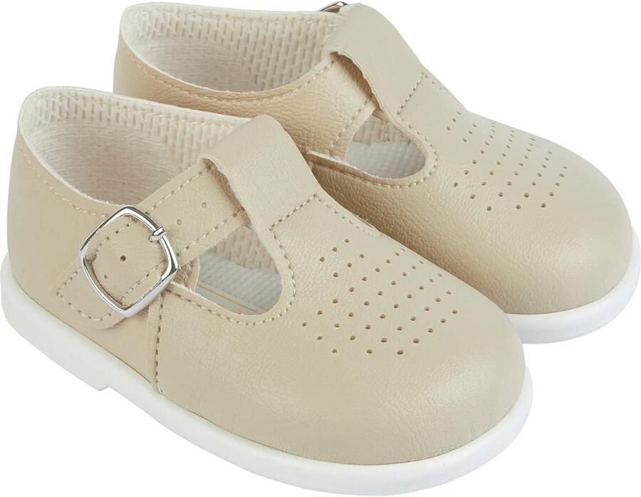 Eerste Walker Baby Schoenen met T Bar en Punch Detail Zacht Kunstleer uit Engeland
