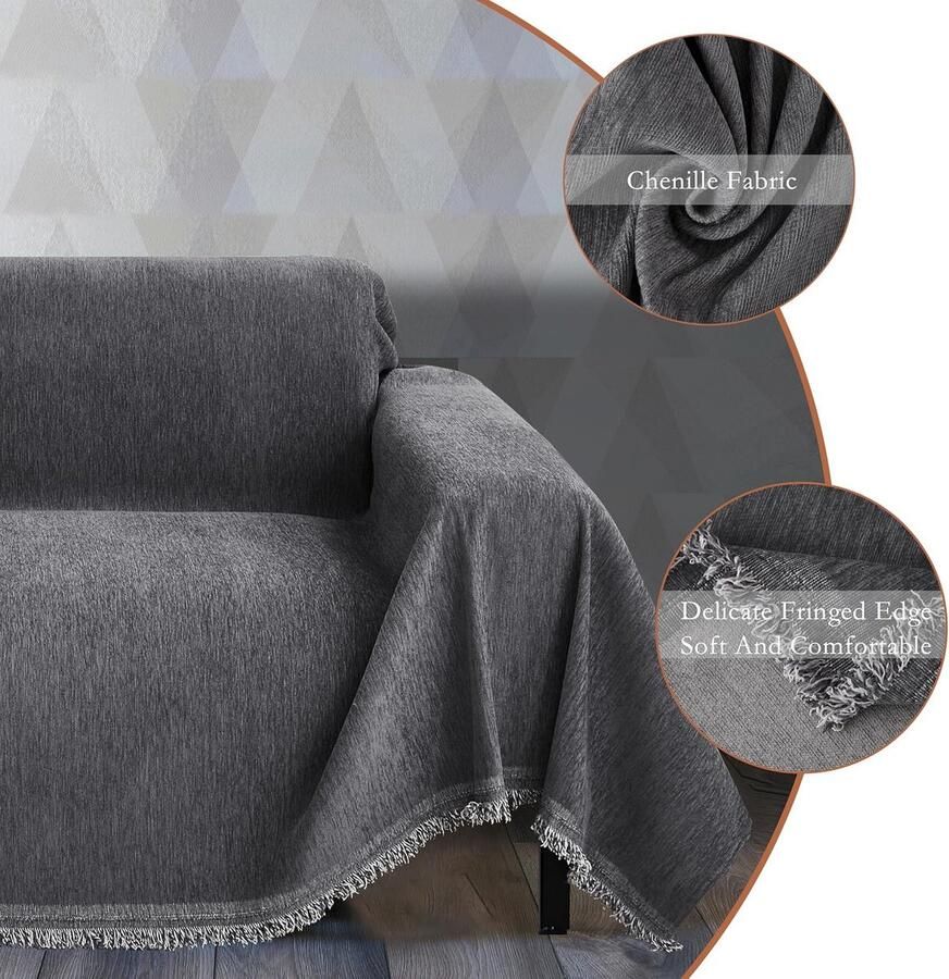 Effen Kleur Sofa Beschermer Deken Multifunctionele Zachte Comfortabele Deken Sofa Slipcovers Antislip Wasbaar voor Woonkamer Bankfauteuil En Bed Vier Seizoenen(Donkergrijs 180 x