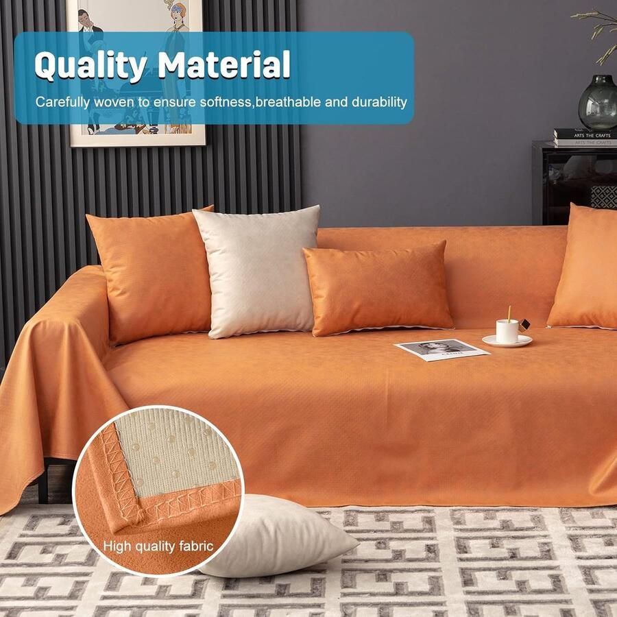Effen kleur waterdichte bankhoezen antislip elastische meubels zachte beschermer bank voor honden en katten huisdiervriendelijk 210 x -oranje