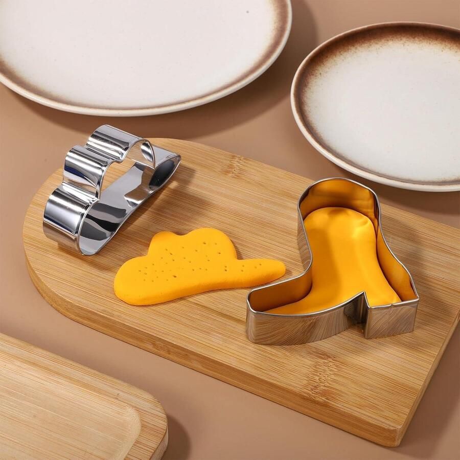 EGoods 2-delige cowboy koekjesvormpjes set voor het maken van dessert en brood Cowboylaarzen en koeienhoed thema keukengereedschap met fondant optie