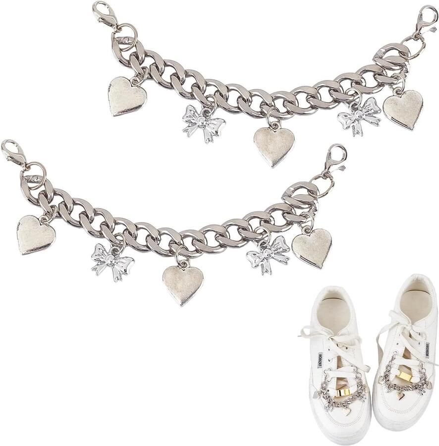 Egoods 2 stuks metaal hartvormige veterhangers voor gymschoenen met strikdecoratie