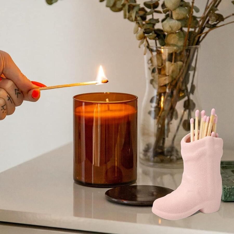 Egoods Decoratieve Keramische Match Houder met Striker voor Badkamer Slaapkamer en Keuken in Roze Kleur