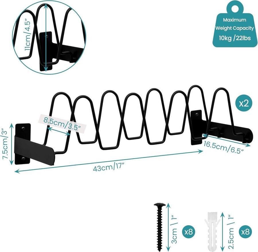 Egoods Schoenenrek voor aan de wand Opbergsysteem voor pantoffels slippers sneakers Voor alle ruimtes