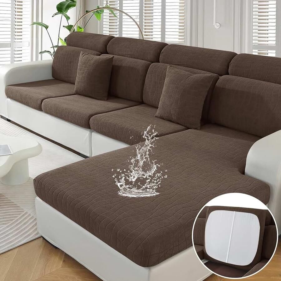 Stretch Sofa Zitkussen Hoezen Elastische Sofa Kussenhoes Hoes Voor Bankkussens Waterdichte Krasbestendig Zitkussenbescherming Sofahoezen Meubelbeschermer (Groot 1 Plaats Lichte Koffie)