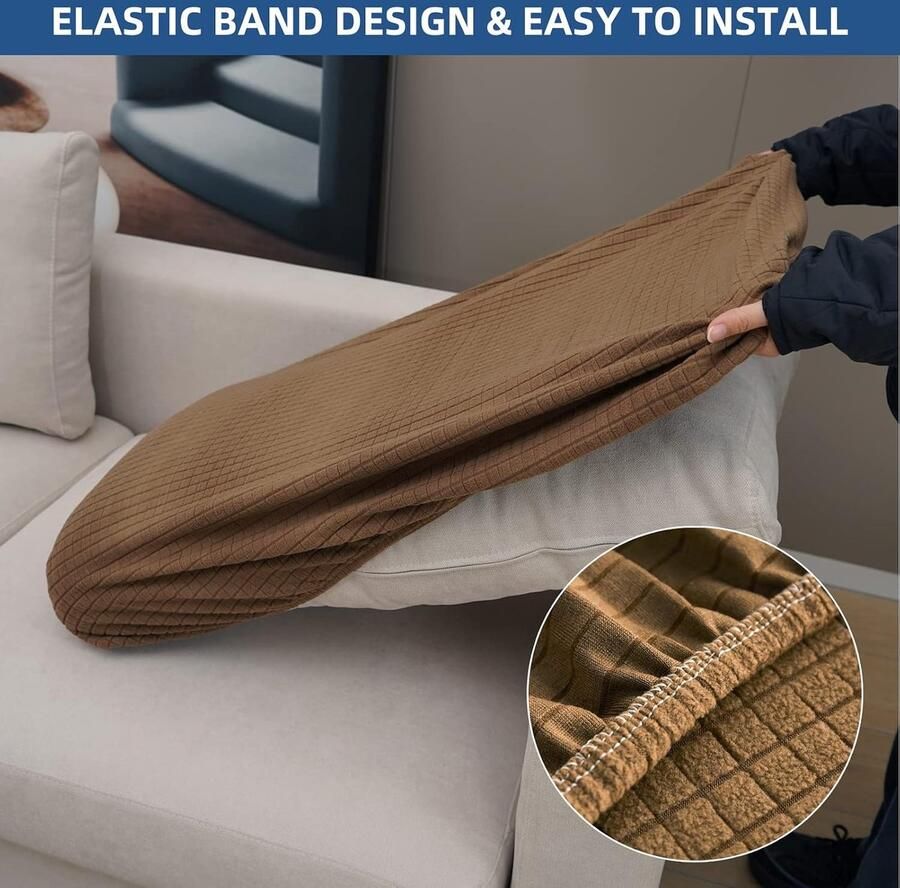 Elastische bankovertrek voor 3-zits multifunctionele bankbescherming elastische bankovertrek voor bank in L-vorm lichtbruin rugkussen (1 stuk)