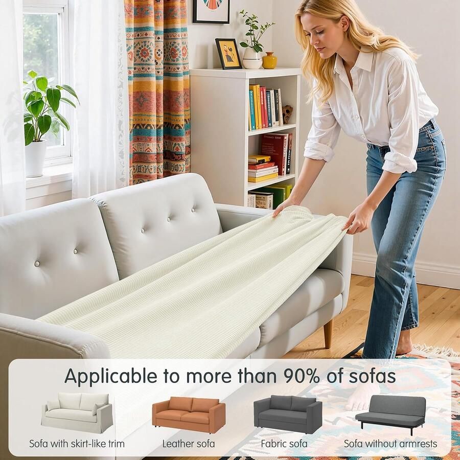 Elastische hoes voor bankkussens beschermhoes voor zitkussen (crèmewit Medium)