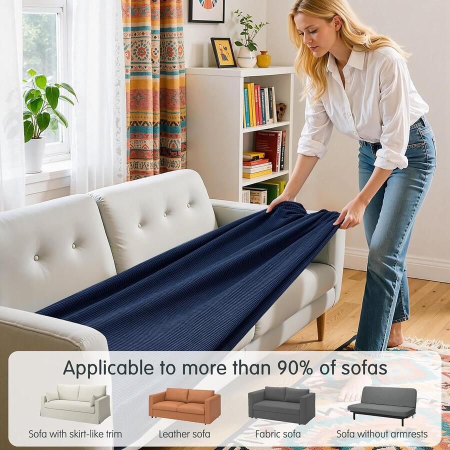 Elastische hoes voor bankkussens beschermhoes voor zitkussen (donkerblauw Medium)