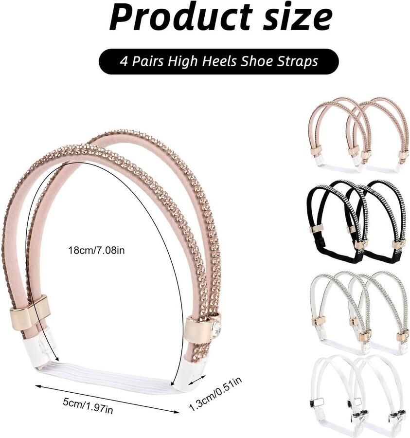Elastische Hoge Hakken Schoenbanden met Glanzende Rhinestones Verstelbare Vervangende Enkelbanden voor Pumps en Stevige Pasvorm Ideaal voor Losse Hakken