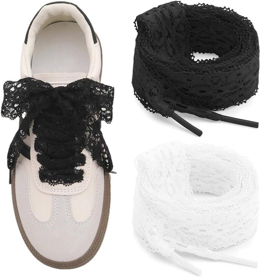 Elastische platte schoenveters voor sneakers Zwart en wit Meisjesachtige stijl