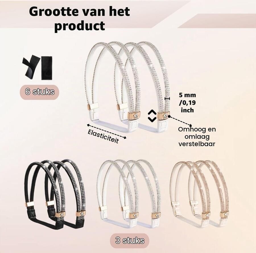 Elastische Schoenbanden voor Hakken Verstelbare Antislip Straps met Strass Geschikt voor Sandalen en Slippers 3 Paar