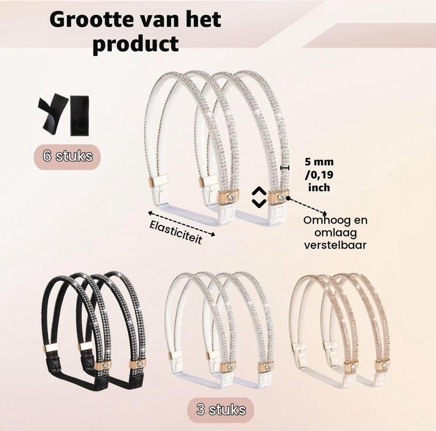 Elastische Schoenbanden voor Hakken Verstelbare Antislip Straps met Strass voor Sandalen en Slippers 3 Paar