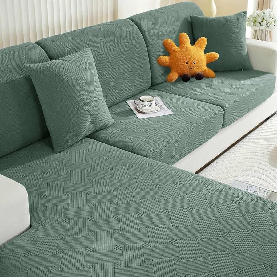 Elastische Sofa Stoelhoes Universele Sofa Kussenhoes Sofa Zitkussen Hoezen Hoes Voor Bankkussens Sofa Kussenhoezen Meubelbeschermer Hond (Chaiselongue+1 Plaats*2 Groen)