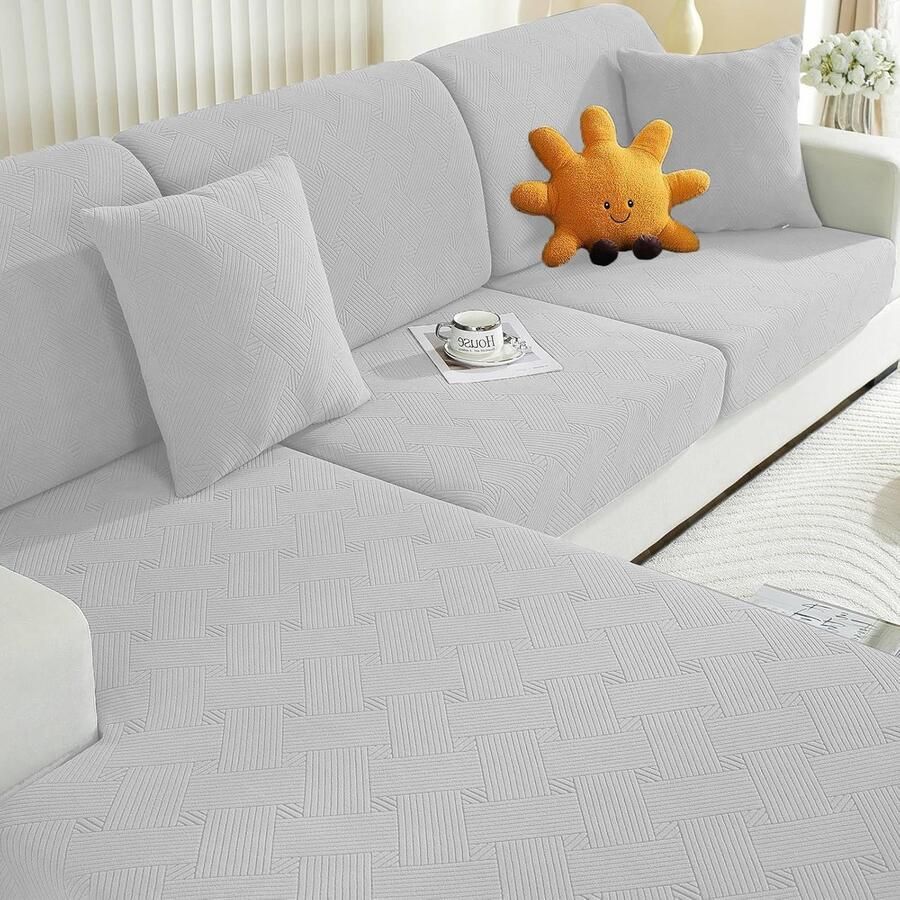 Elastische Sofa Stoelhoes Universele Sofa Kussenhoes Sofa Zitkussen Hoezen Hoes Voor Bankkussens Sofa Kussenhoezen Sofahoezen Meubelbeschermer Hond (Chaiselongue Zilvergrijs)