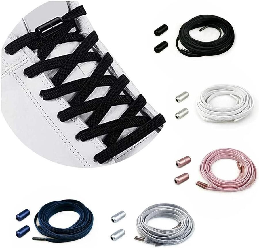 Elastische Veters zonder Strik Geen Knoop Veters voor Sneakers en Sportschoenen Geschikt voor Kinderen en Volwassenen Met Metalen Capsule Gespen