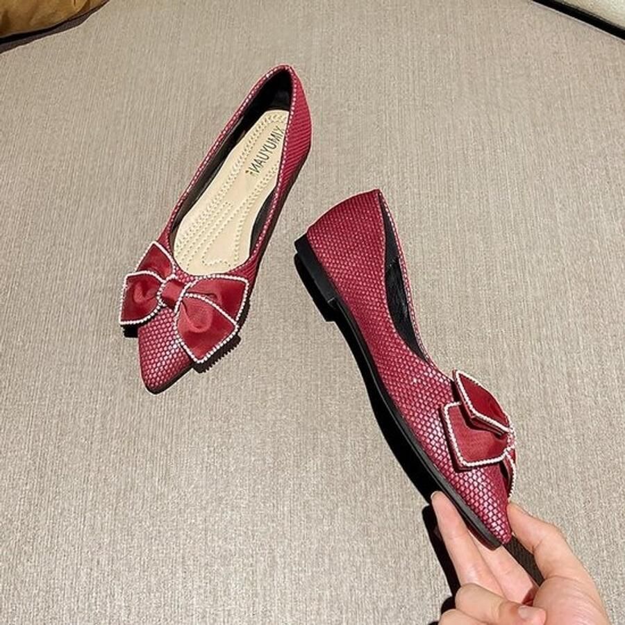 Elegante ballerina pumps voor dames Met strik en zilveren beads Casual slip-on loafers Voor comfort en stijl