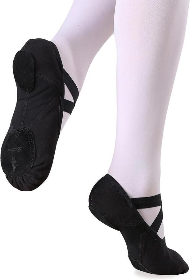 Elegante Ballerina's voor Meisjes Hoog Elastisch Gesplitste Zool Dansschoenen voor Peuters en Kinderen Zwart