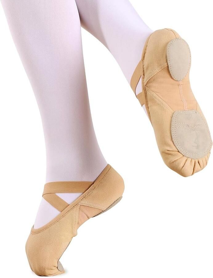 Elegante Ballet Flats voor Meisjes Zeer Elastische Dansschoenen met Gesplitste Zool Perfect voor Peuters en Kinderen Beige