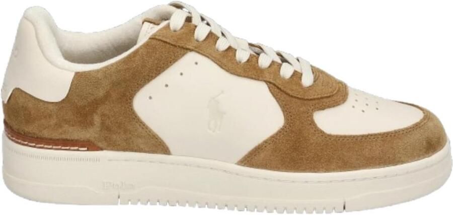 Elegante Beige en Bruine Sneakers met Suède en Kunstleer voor en