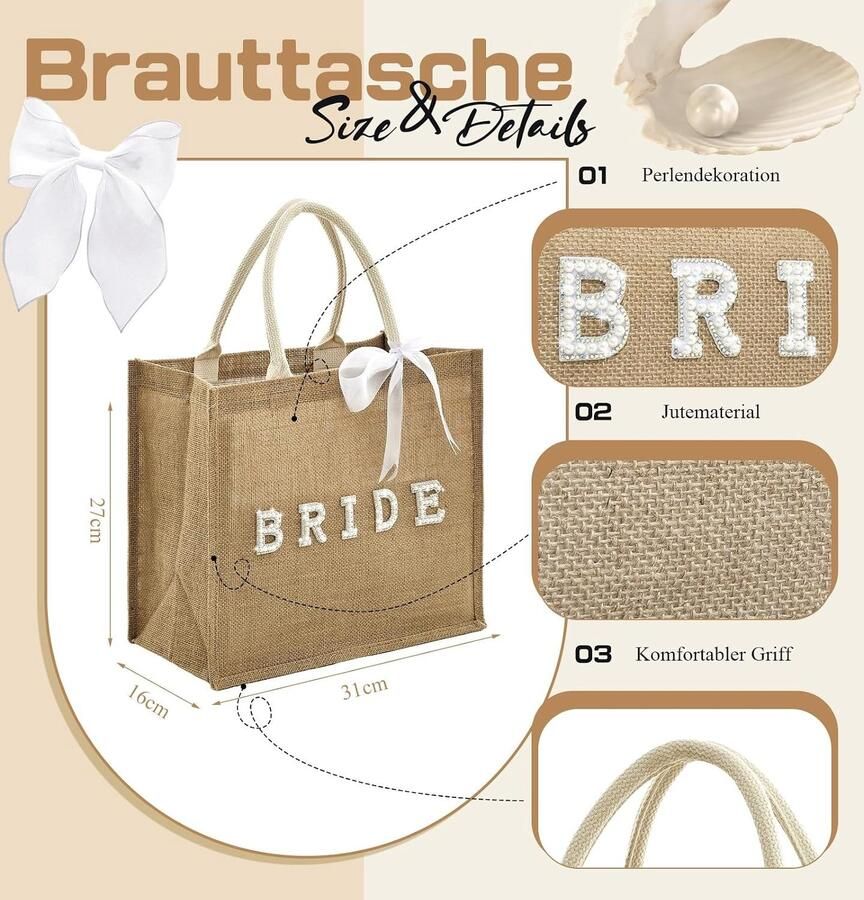 Elegante bruidstas met parels platte bruidsslippers en jute tote voor bruiloften geschenken en feesten