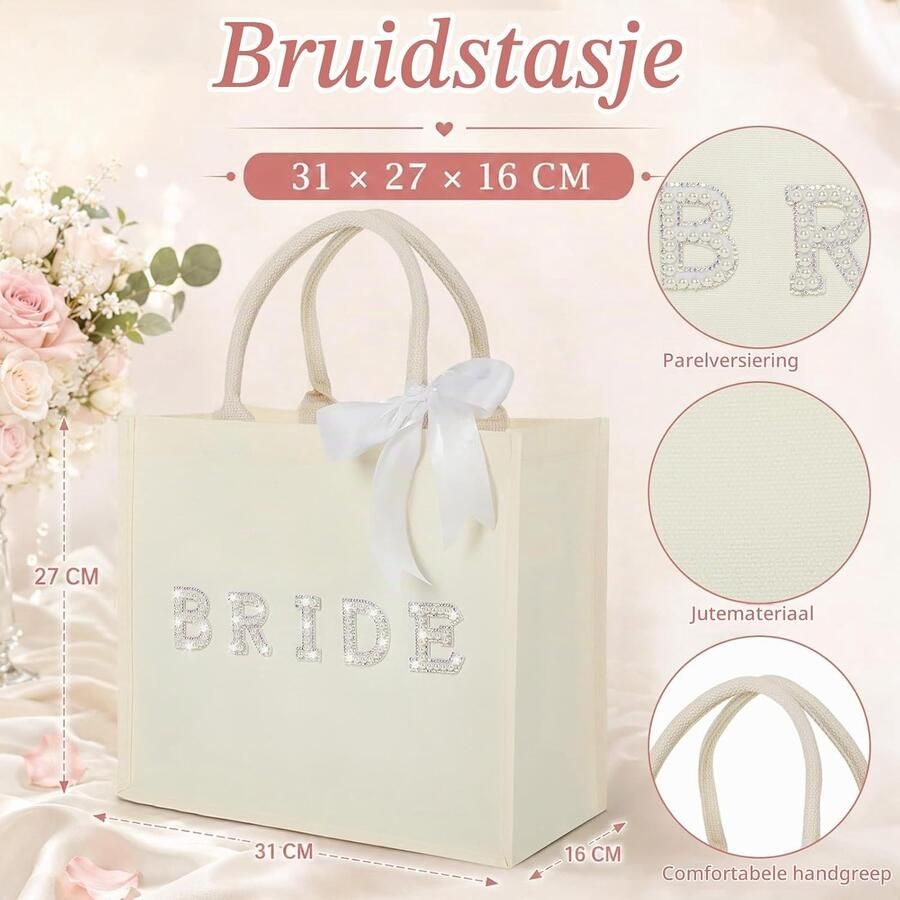 Elegante Bruidstas met Witte Parels Slippers en Scrunchie voor Huwelijksfeest en Vrijgezellenfeest - Foto 1