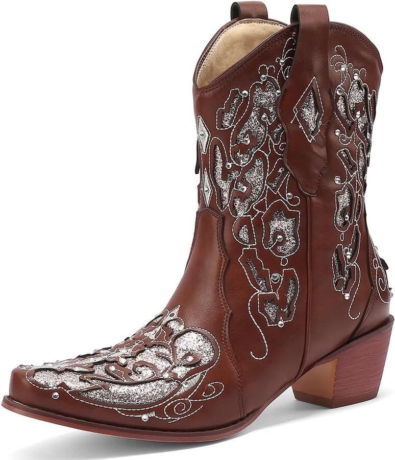 Elegante Cowboy Kuitlaarzen voor Dames met Brede Schacht en Borduurwerk