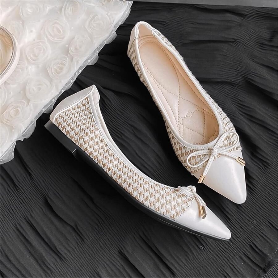 Elegante Dames Ballerina's met Strik Comfortabele Puntige Flats voor Feestelijke Gelegenheden Apricot