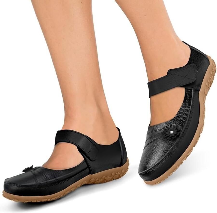 Elegante Dames Ballerina's met Klittenband Comfortabele Leren Loafers voor Dagelijks Gebruik