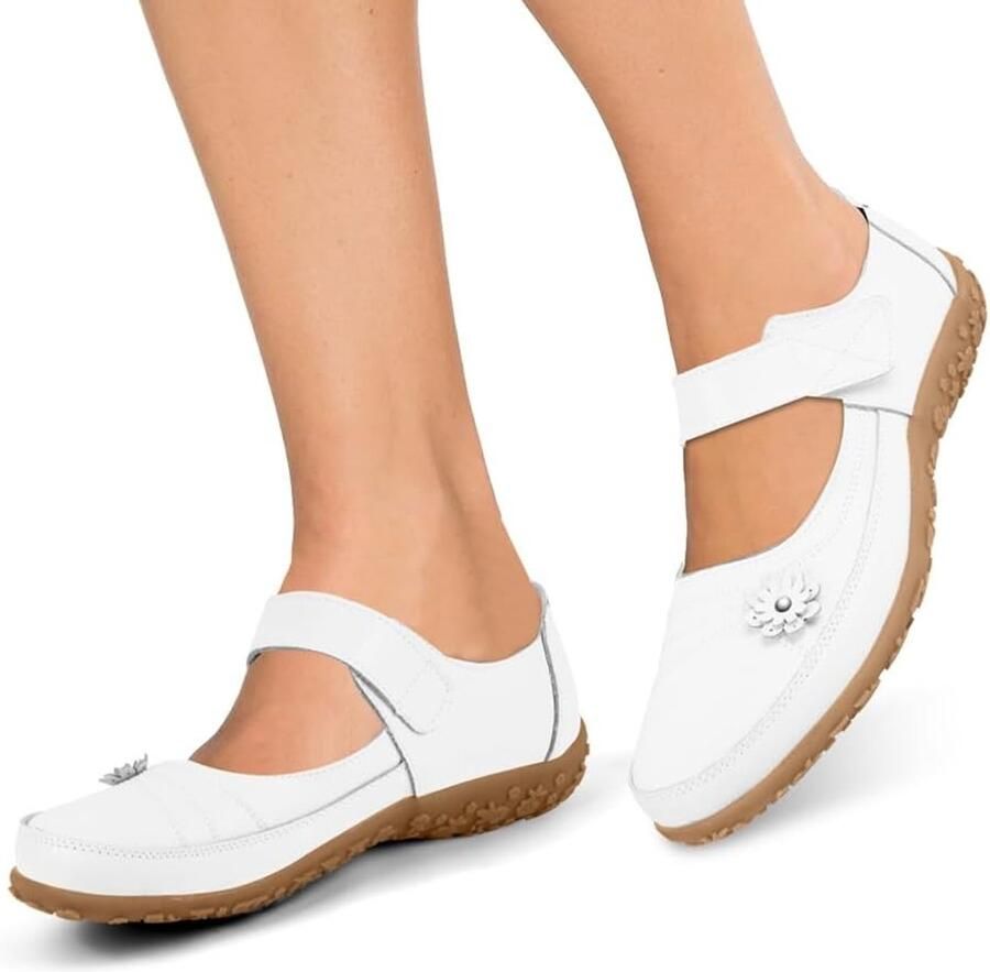 Elegante Dames Ballerina's met Klittenband van Leer Comfortabele Loafers voor Dagelijks Gebruik in