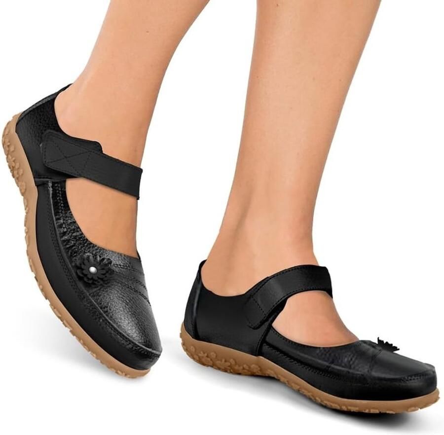 Elegante Dames Ballerina's met Klittenband van Leer Comfortabele Loafers voor Dagelijks Gebruik Verkrijgbaar in