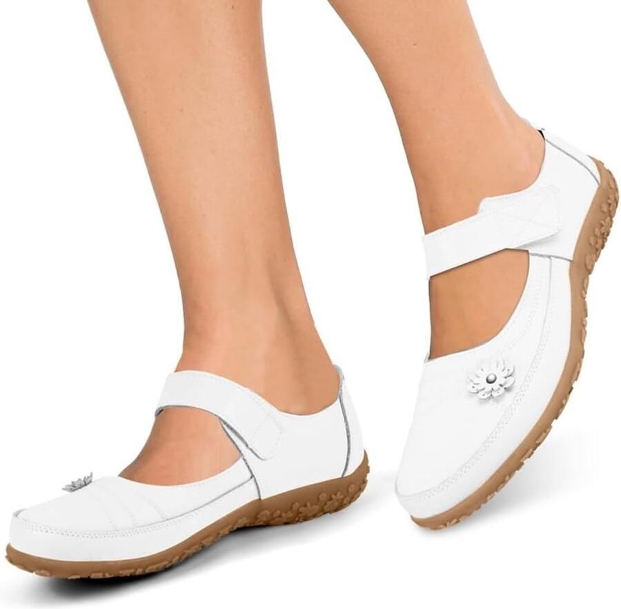 Elegante Dames Ballerina's met Klittenbandsluiting Comfortabele Leren Loafers voor Dagelijks Gebruik Beschikbaar in