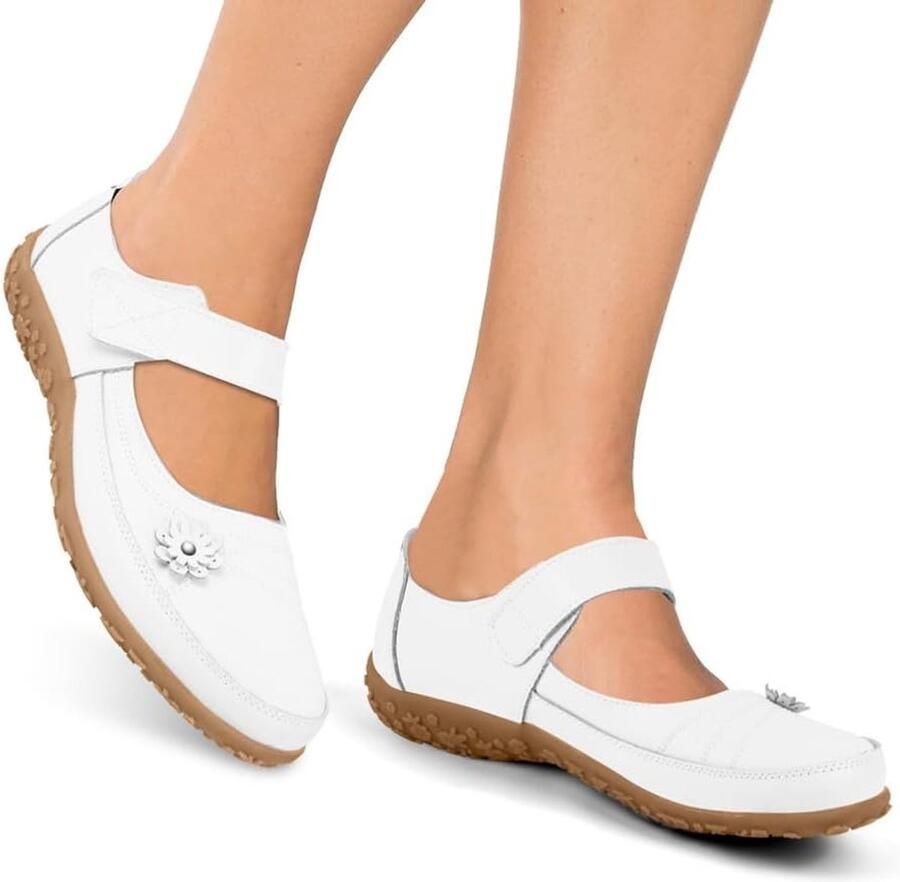 Elegante Dames Ballerina's met Klittenbandsluiting Comfortabele Leren Loafers voor Dagelijks Kantoorgebruik Maten