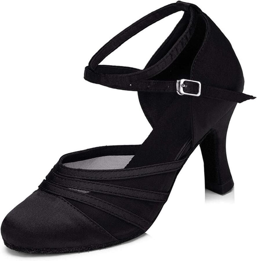 Elegante Dames Gesloten Teen Dansschoenen voor Latin Salsa en Tango Ideaal voor Bruiloften en Feestjes Zwart Hakhoogte