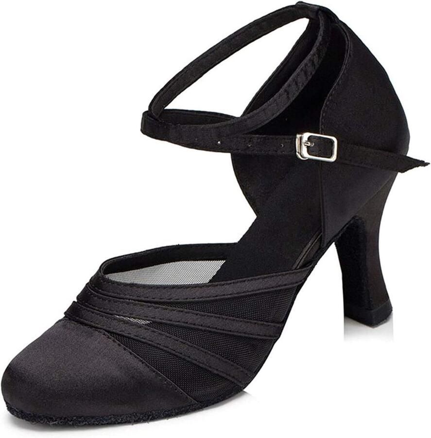 Elegante Dames Gesloten Teen Dansschoenen voor Latin Salsa en Tango Ideaal voor Bruiloften en Feestjes Zwart Hakhoogte