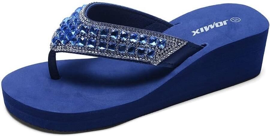 Elegante Dames Sleehak Flip Flops met Strass Versiering voor Zomer en Strand