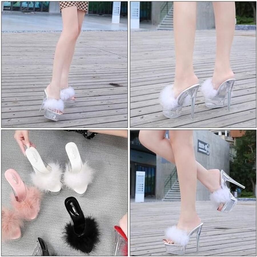 Elegante hoge hakken voor dames Sandalen met veer en doorzichtig platform Wit