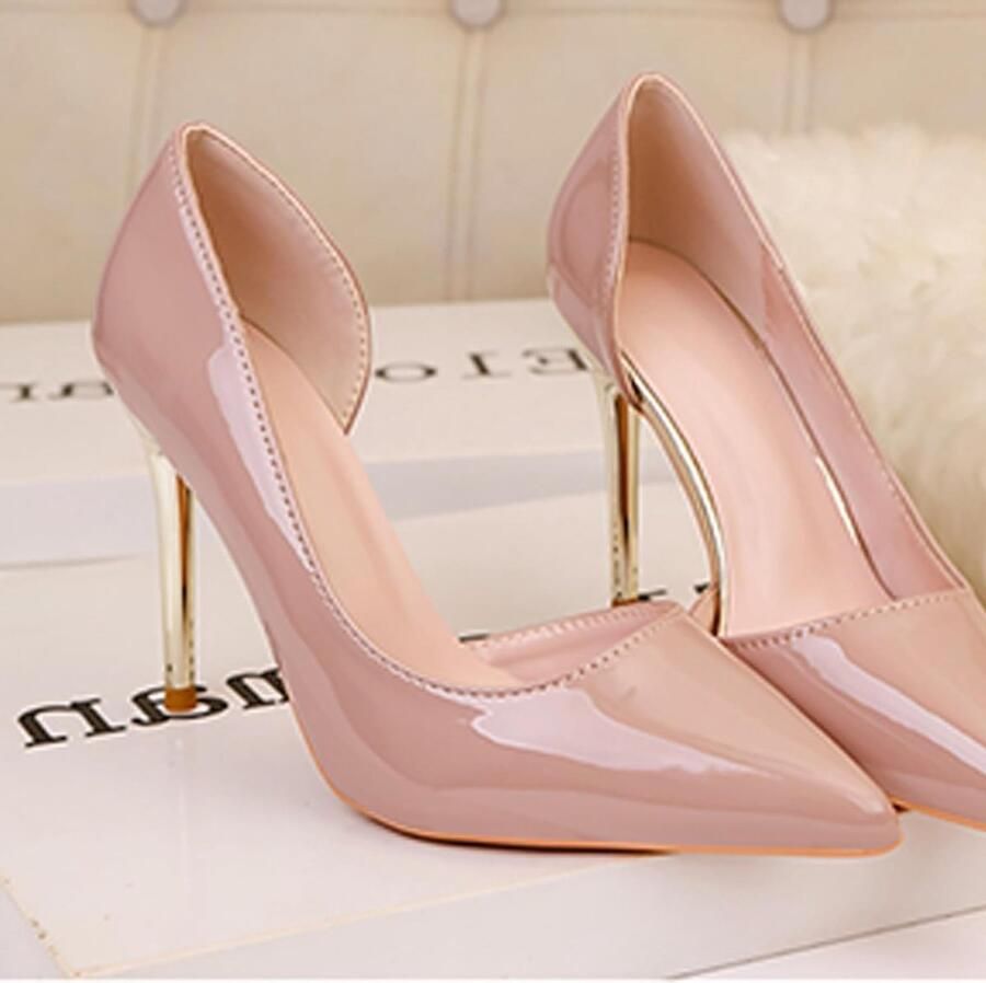 Elegante hoge hakken met stilettohak patent leren pumps met spitse neus voor kantoor bruiloft en feest slip-on en waterdicht