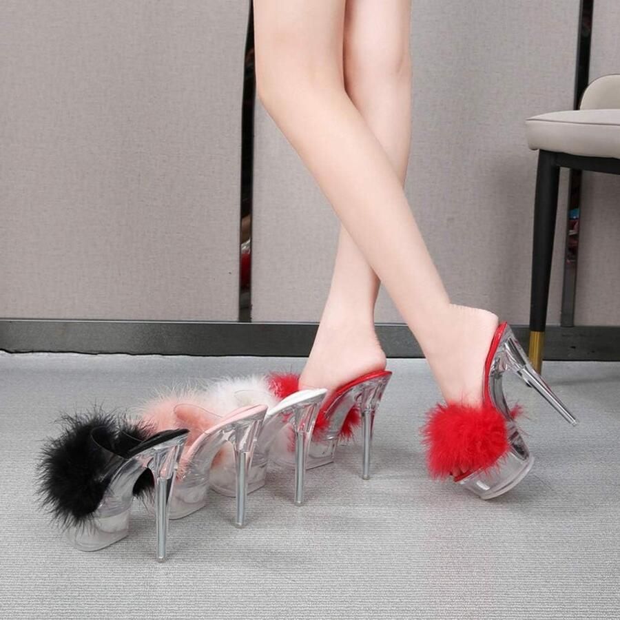 Elegante Hoge Hakken met Veer Transparante Platform Sandalen voor Dames Wit Comfortabele Slippers voor Feestjes en Speciale Gelegenheden