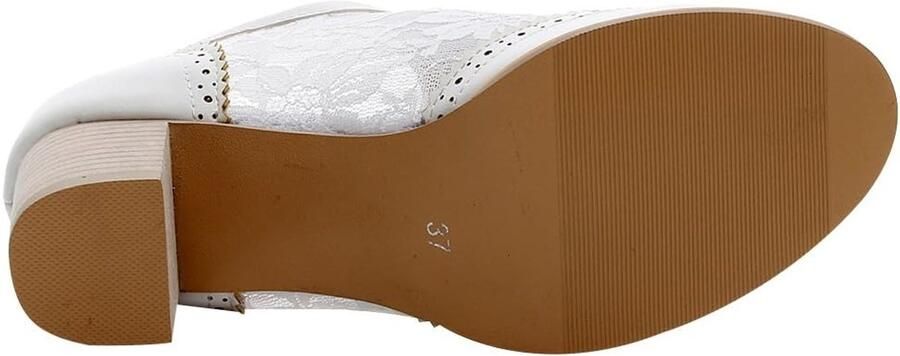 Elegante Kant Bruidsschoenen Blok Hak Oxfords Jurk Schoenen