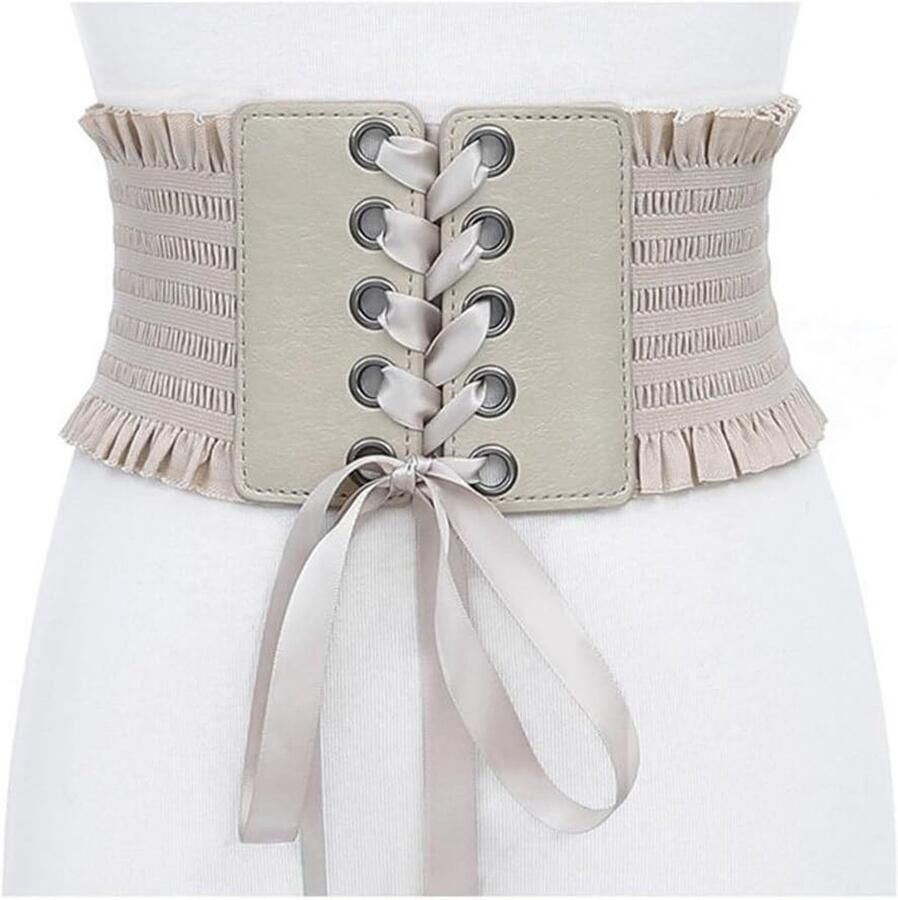 Elegante Kanten Laarzen met Brede Band voor Dames Elastische Taille Cincher Corset in Khaki voor een Flatterende Pasvorm